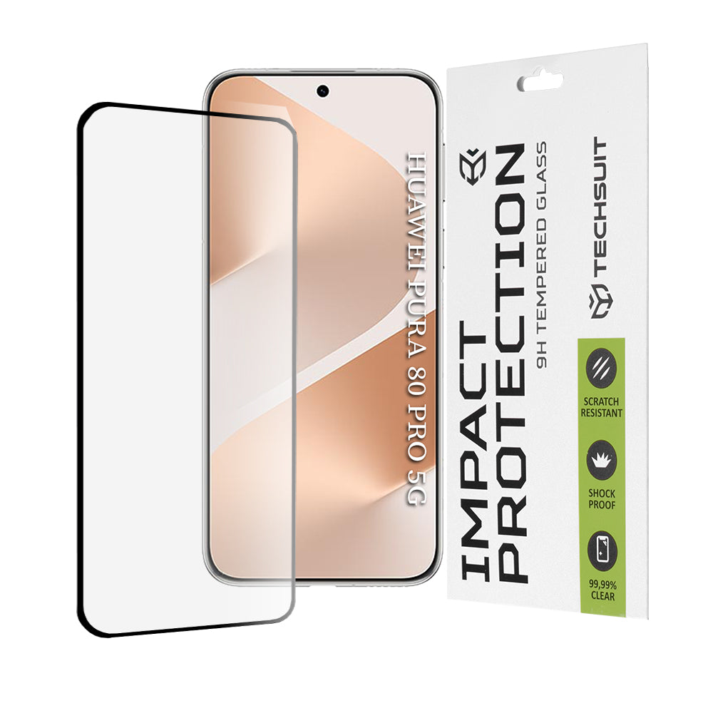 Pellicola Protettiva per Schermo Techsuit per Huawei Pura 80 Pro, Vetro Temperato, Full Glue, 111D, Nero