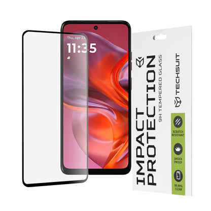 Pellicola protettiva per schermo Techsuit per Motorola Moto E15 / G05, Vetro temperato, Full Glue, 111D, Nero