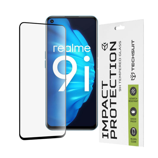 Pellicola Protettiva Schermo Techsuit per OnePlus Nord CE 2 Lite 5G / Realme Narzo 50 / 9 5G / 9i / 9 Pro, Vetro Temperato, Full Glue, 111D, Nero
