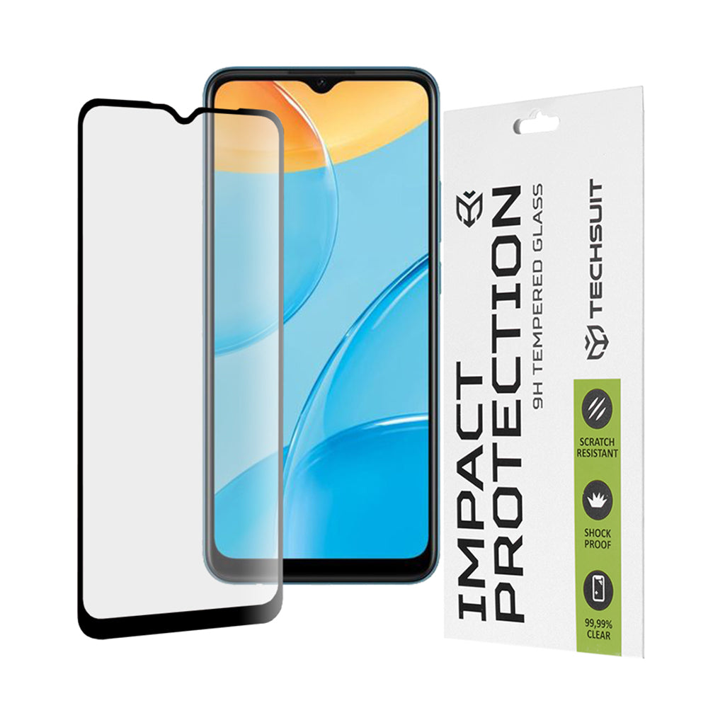 Pellicola Protettiva per Schermo Techsuit per Oppo A16s / A54s / A16 / A15s / A15, Vetro Temperato, Full Glue, 111D, Nero