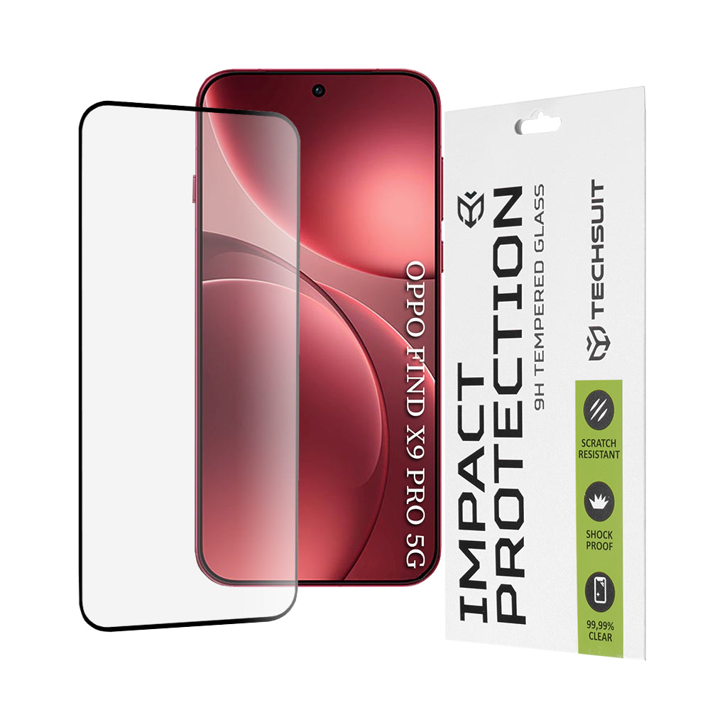 Pellicola protettiva schermo Techsuit per Oppo Find X9 Pro, Vetro Temperato, Full Glue, 111D, Nera