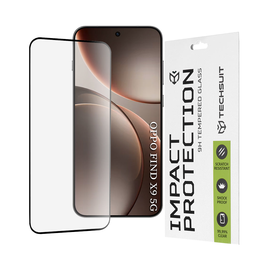 Pellicola protettiva schermo Techsuit per Oppo Find X9, Vetro Temperato, Full Glue, 111D, Nera