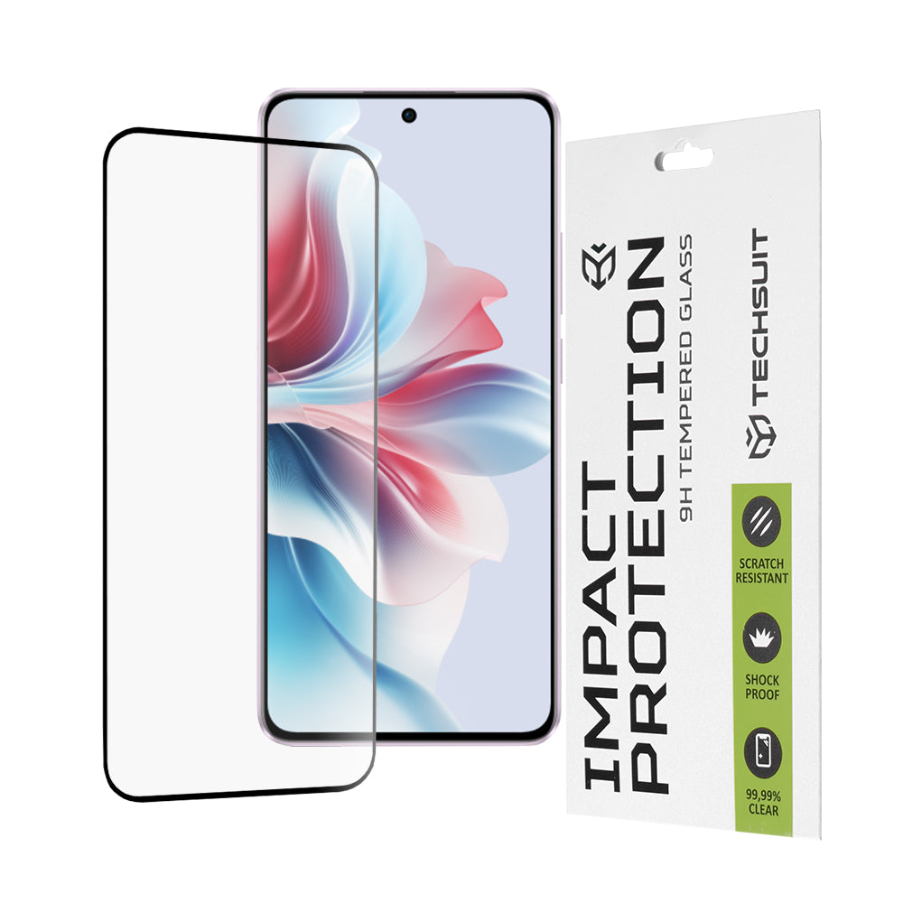 Pellicola protettiva per schermo Techsuit per Oppo Reno11 F, Vetro temperato, Full Glue, 111D, Nero
