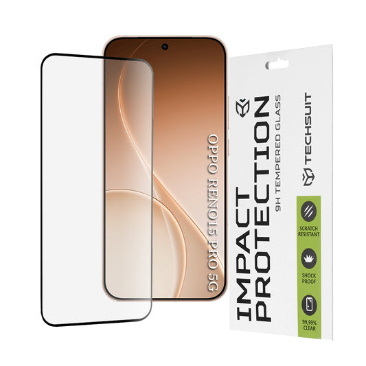 Pellicola protettiva schermo Techsuit per Oppo Reno15 Pro, Vetro Temperato, Full Glue, 111D, Nera