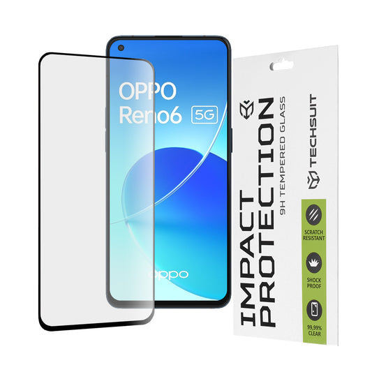 Pellicola protettiva per schermo Techsuit per Oppo Reno6 5G, Vetro temperato, Full Glue, 111D, Nero