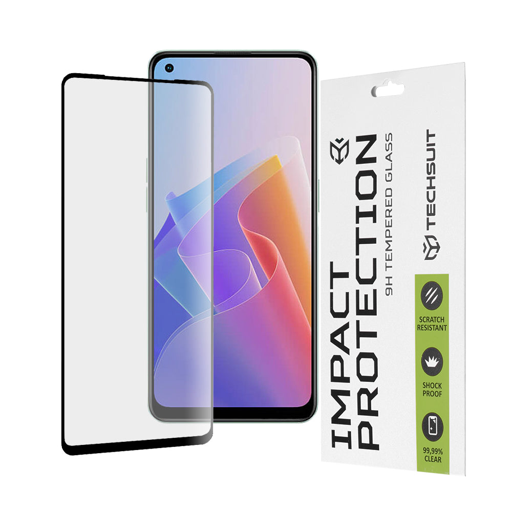 Pellicola Protettiva per Schermo Techsuit per Oppo Reno8 Lite / Reno7 / Reno7 Lite / Oneplus Nord N20 5G, Vetro Temperato, Full Glue, 111D, Nero