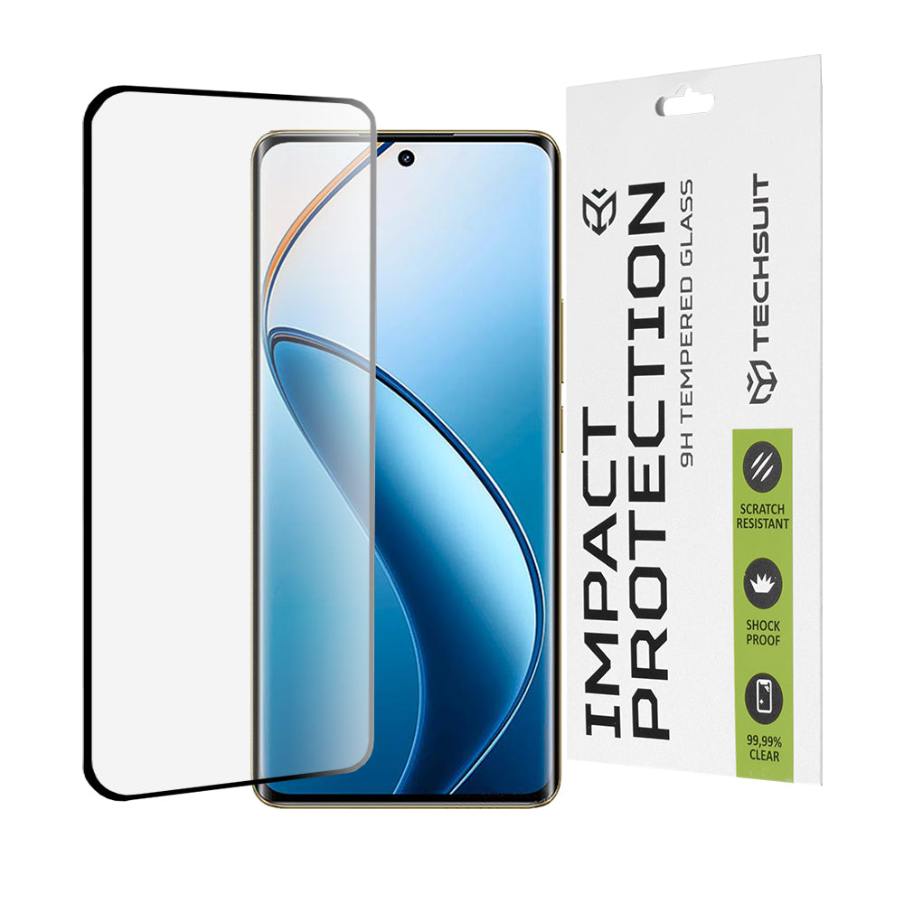 Pellicola Protettiva per Schermo Techsuit per Realme 12 Pro / 12 Pro+, Vetro Temperato, Full Glue, 111D, Nera