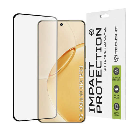 Pellicola protettiva Techsuit per Realme 16 Pro+, Vetro Temperato, Full Glue, 111D, Nera