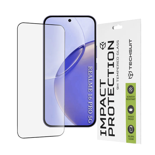 Pellicola protettiva Techsuit per Realme 16 Pro, Vetro Temperato, Full Glue, 111D, Nera