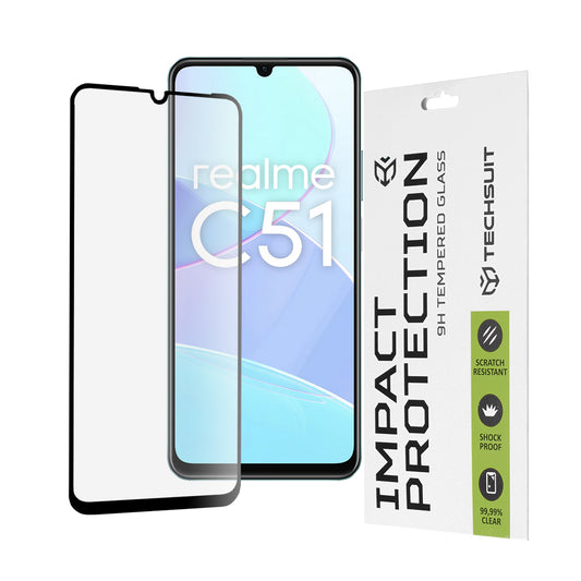 Pellicola protettiva per schermo Techsuit per Realme Note 50 / C51, Vetro temperato, Full Glue, 111D, Nero