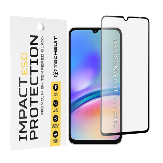 Pellicola protettiva per schermo Techsuit per Samsung Galaxy A05s A057, vetro temperato, Full Glue, nero