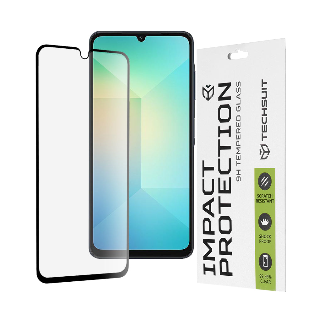 Pellicola protettiva per schermo Techsuit per Samsung Galaxy A06 A065, Vetro temperato, Full Glue, 111D, Nero