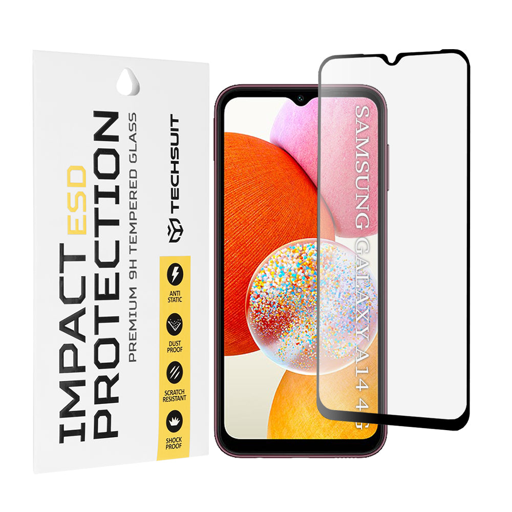 Pellicola protettiva per schermo Techsuit per Samsung Galaxy A14 A145 / A14 5G A146, Vetro temperato, Full Glue, Nero