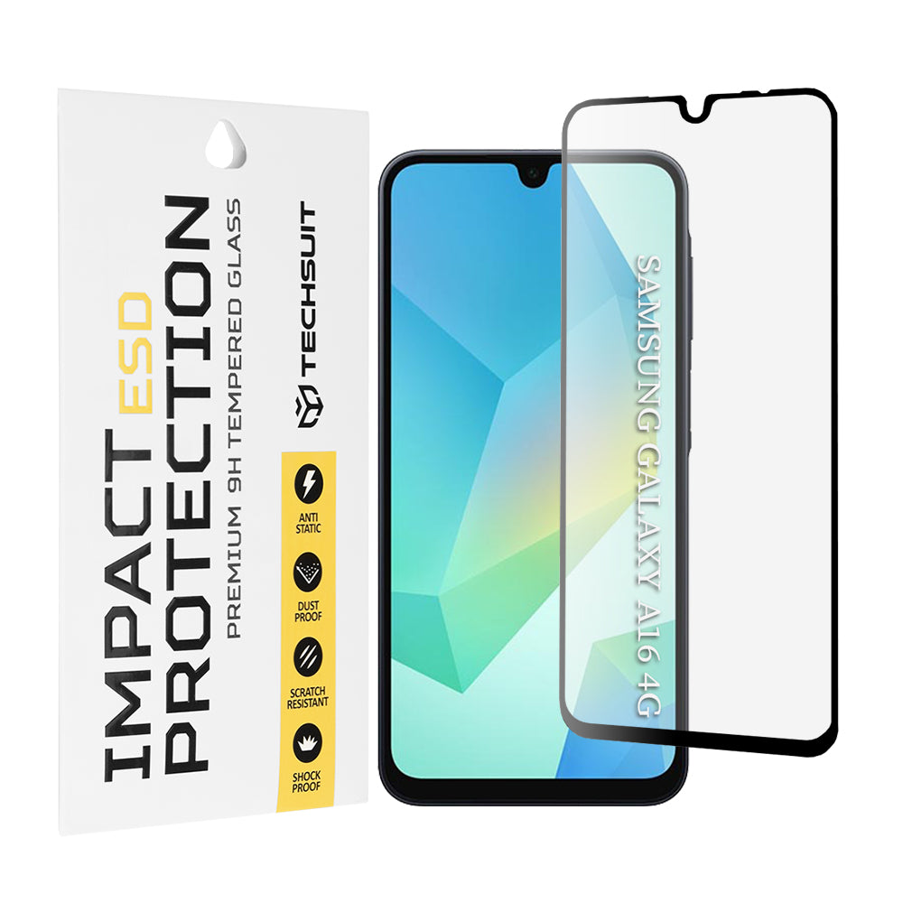 Pellicola protettiva per schermo Techsuit per Samsung Galaxy A17 4G / A17 5G / A16 5G A166 / A16 4G A165, Vetro temperato, Full Glue, Nero