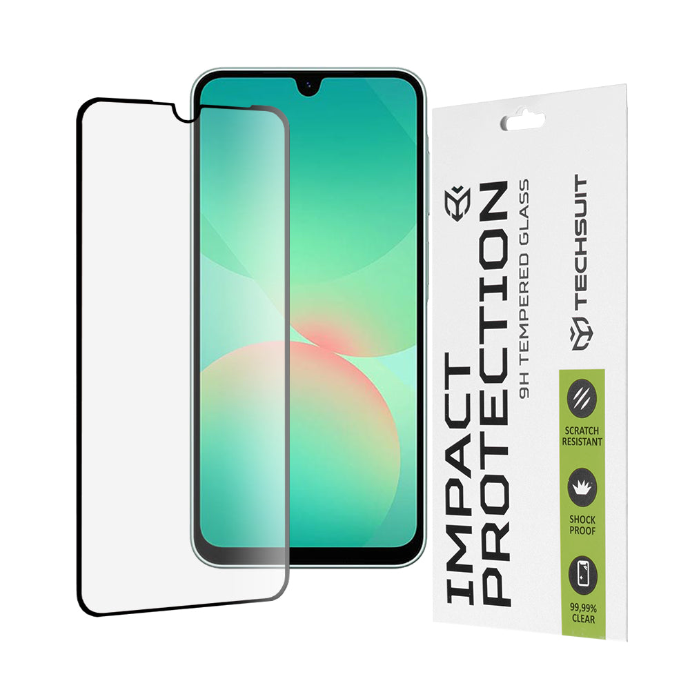 Pellicola Protettiva per Schermo Techsuit per Samsung Galaxy A26 A266, Vetro Temperato, Full Glue, 111D, Nero