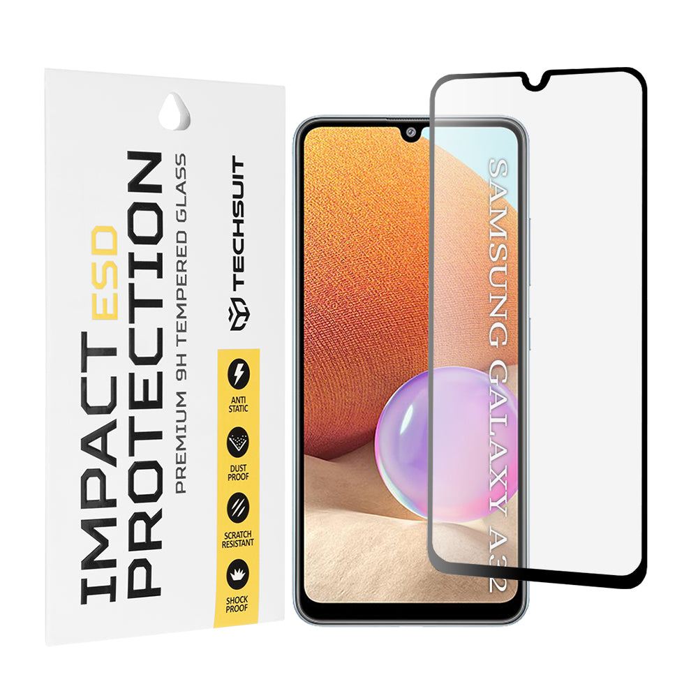 Pellicola protettiva per schermo Techsuit per Samsung Galaxy A32 A325, Vetro temperato, Full Glue, Nero