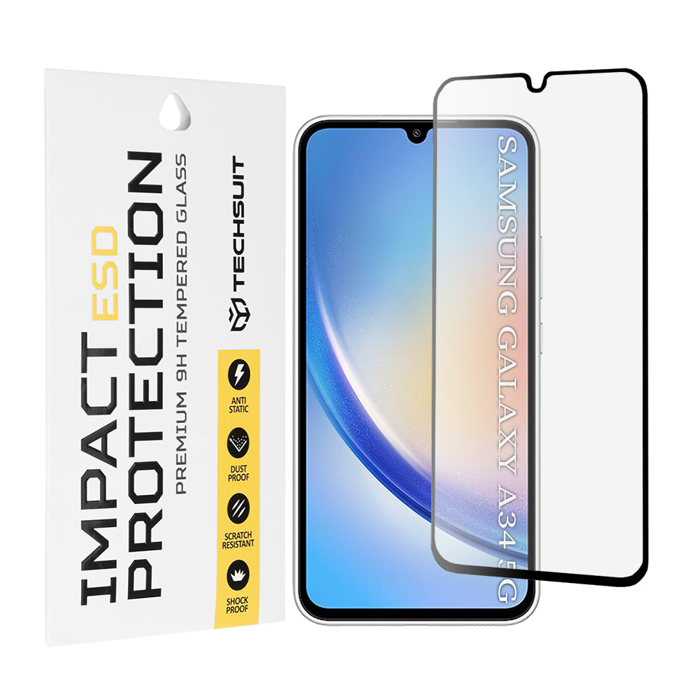 Pellicola protettiva per schermo Techsuit per Samsung Galaxy A34 A346, Vetro temperato, Full Glue, Nero