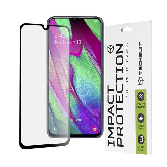 Pellicola protettiva per schermo Techsuit per Samsung Galaxy A40 A405, Vetro temperato, Full Glue, 111D, Nero