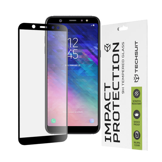Pellicola protettiva per schermo Techsuit per Samsung Galaxy A6 Plus (2018) A605, Vetro Temperato, Full Glue, 111D, Nero