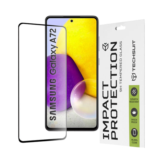 Pellicola protettiva per schermo Techsuit per Samsung Galaxy A72 A725 / A72 5G A726, Vetro temperato, Full Glue, 111D, Nero