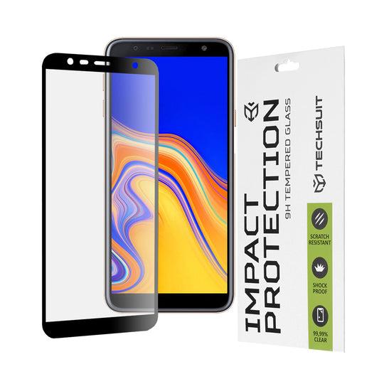Pellicola protettiva per schermo Techsuit per Samsung Galaxy J6+ J610 / J4 Plus (2018) J415, Vetro temperato, Full Glue, 111D, Nero