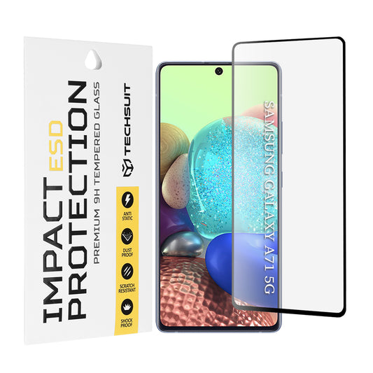 Pellicola protettiva per schermo Techsuit per Samsung Galaxy M51 M515 / A71 5G A716 / Note10 Lite N770 / A71 A715, Vetro temperato, Full Glue, Nero