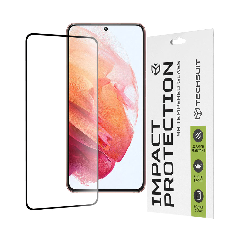 Pellicola protettiva per schermo Techsuit per Samsung Galaxy S21 5G G991, Vetro temperato, Full Glue, 111D, Nero