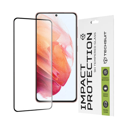 Pellicola protettiva per schermo Techsuit per Samsung Galaxy S21 5G G991, Vetro temperato, Full Glue, 111D, Nero