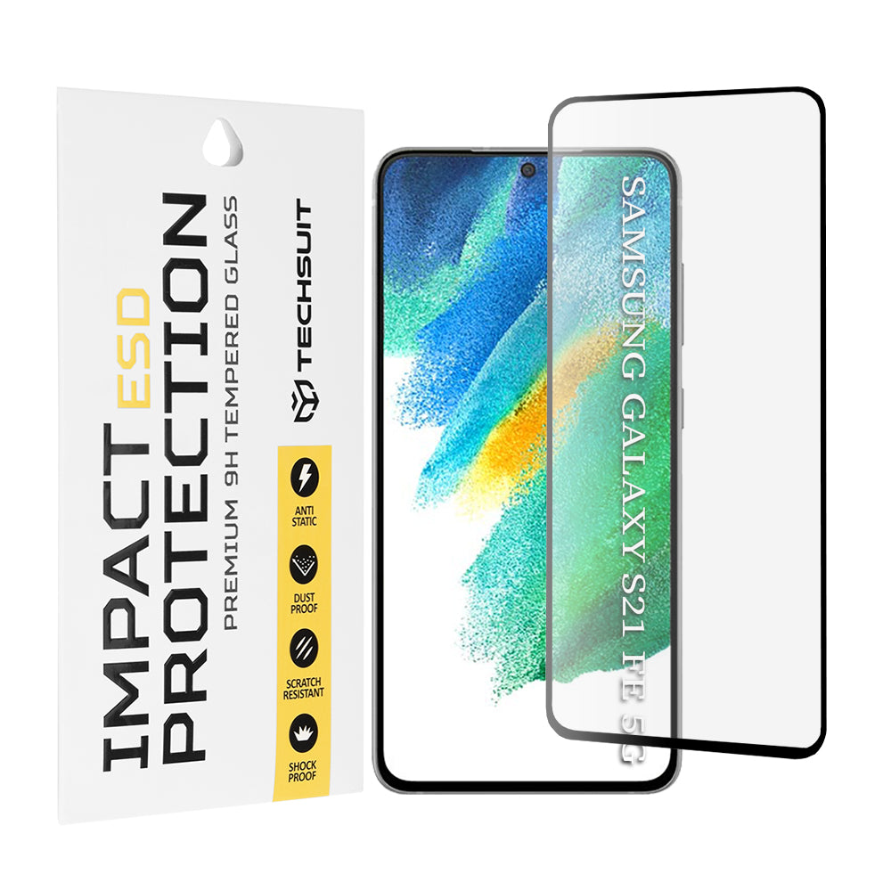 Pellicola protettiva per schermo Techsuit per Samsung Galaxy S21 FE 5G G990, Vetro temperato, Full Glue, Nero