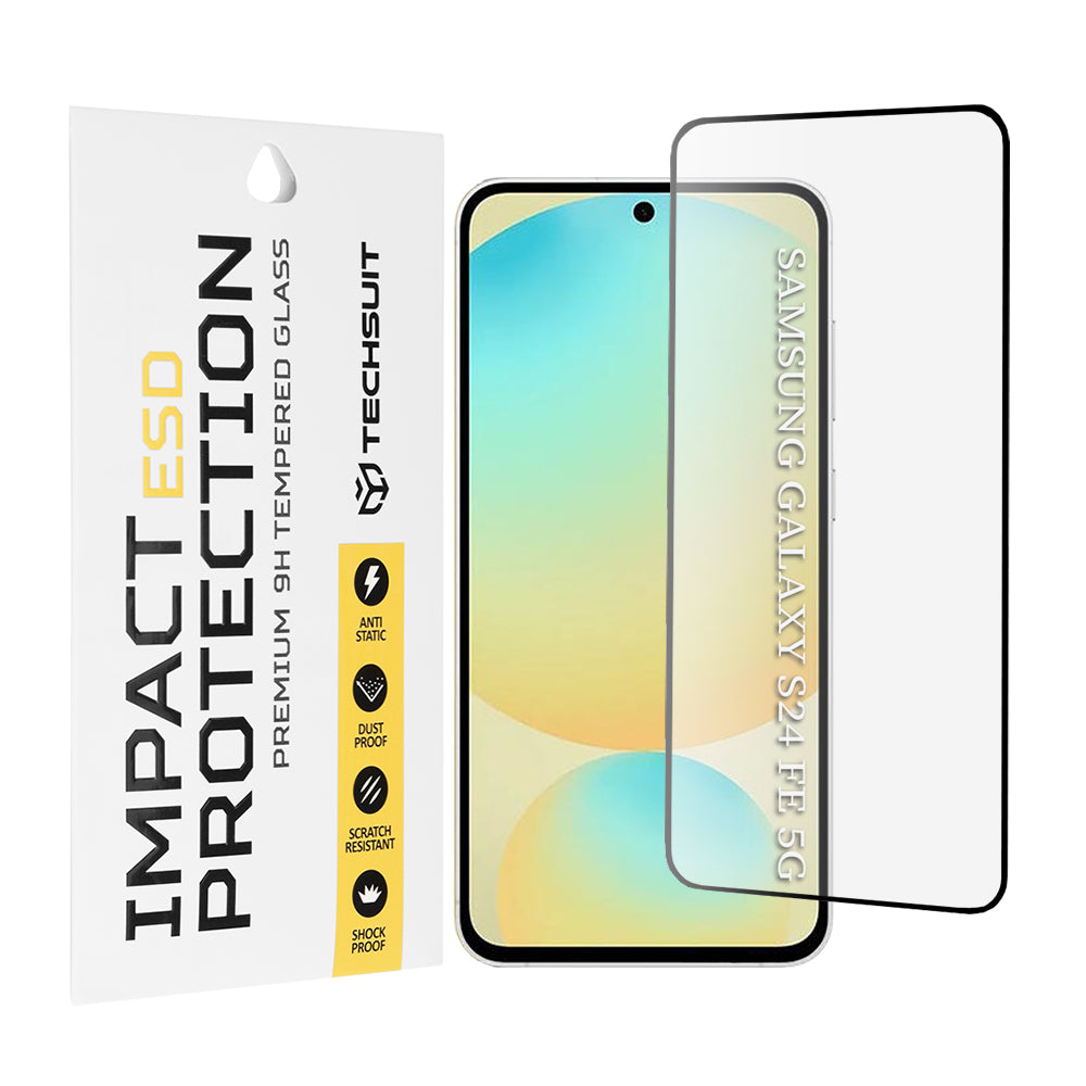 Pellicola protettiva per schermo Techsuit per Samsung Galaxy S24 FE S721, Vetro temperato, Full Glue, Nero