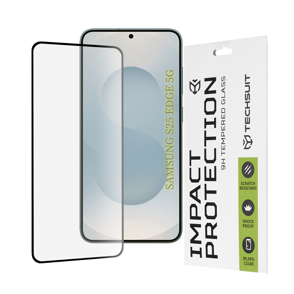 Pellicola Protettiva Schermo Techsuit per Samsung Galaxy S25 Edge S937, Vetro Temperato, Full Glue, 111D, Nero