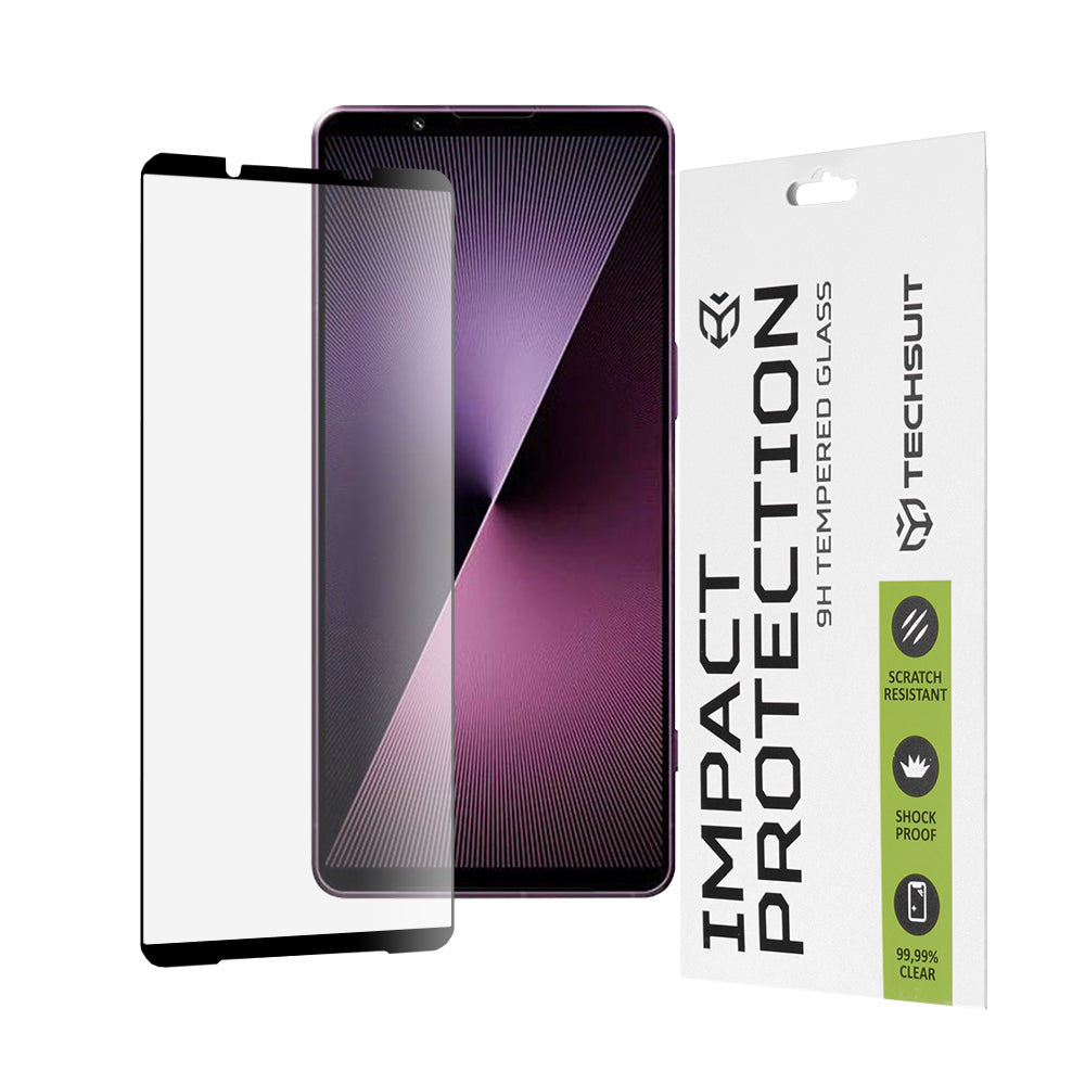 Pellicola protettiva per schermo Techsuit per Sony Xperia 1 VII, Vetro temperato, Full Glue, 111D, Nero