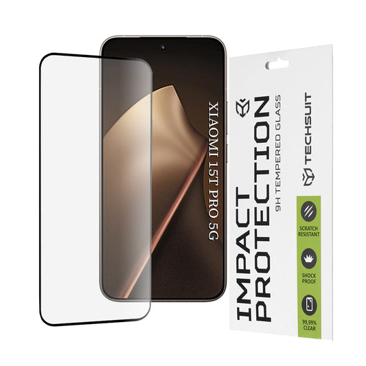 Pellicola protettiva per schermo Techsuit per Xiaomi 15T Pro, Vetro Temperato, Full Glue, 111D, Nera