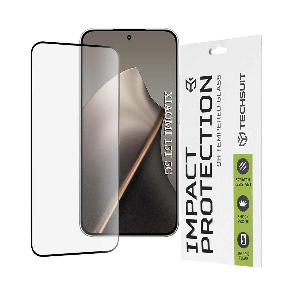 Pellicola protettiva per schermo Techsuit per Xiaomi 15T, Vetro Temperato, Full Glue, 111D, Nera