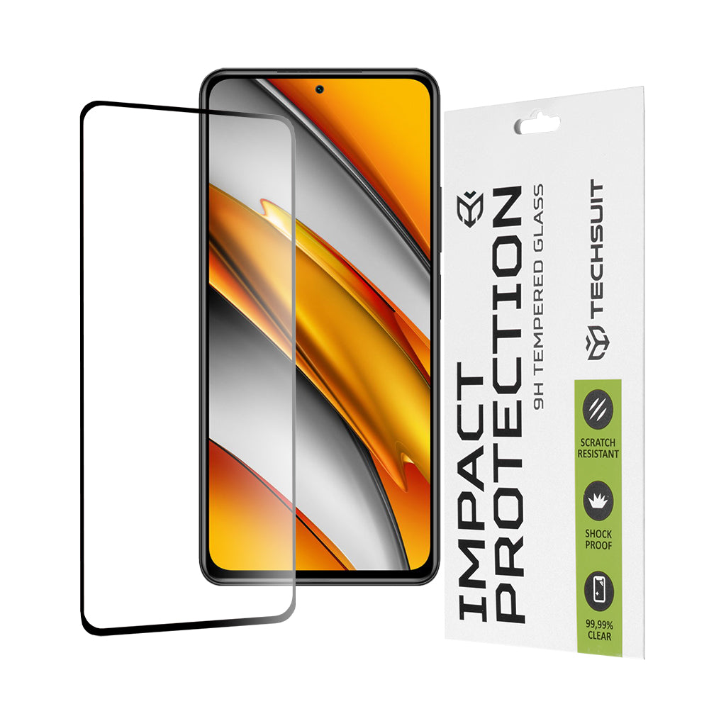 Pellicola Protettiva Schermo Techsuit per Xiaomi Poco F3 / Mi 11i, Vetro Temperato, Full Glue, 111D, Nero