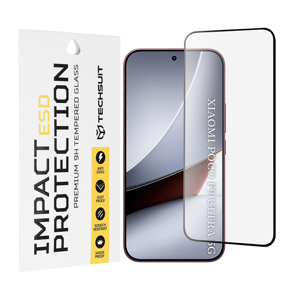 Pellicola protettiva per schermo Techsuit per Xiaomi Poco F9 Ultra, vetro temperato, full glue, nera