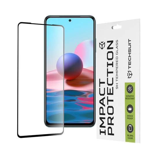 Pellicola protettiva per schermo Techsuit per Xiaomi Poco M5s / Redmi Note 10S / Note 10, Vetro Temperato, Full Glue, 111D, Nero