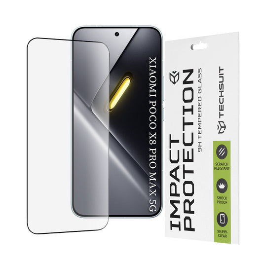 Pellicola protettiva per schermo Techsuit per Xiaomi Poco X8 Pro Max, Vetro Temperato, Full Glue, 111D, Nera