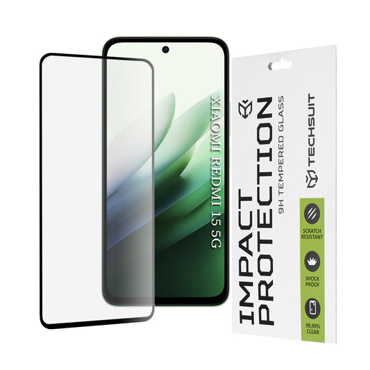 Pellicola protettiva per schermo Techsuit per Xiaomi Redmi 15 5G / 15 4G, Vetro temperato, Full Glue, 111D, Nero