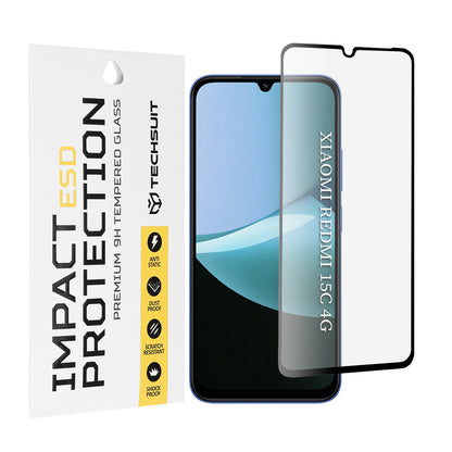 Pellicola protettiva per schermo Techsuit per Xiaomi Redmi 15C 5G / 15C 4G, Vetro temperato, Full Glue, Nero