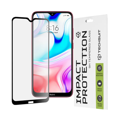 Pellicola protettiva per schermo Techsuit per Xiaomi Redmi 8A / 8, Vetro temperato, Full Glue, 111D, Nero