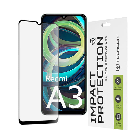 Pellicola protettiva per schermo Techsuit per Xiaomi Redmi A3x / A3, Vetro temperato, Full Glue, 111D, Nero