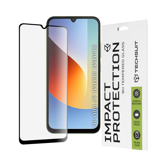 Pellicola protettiva per schermo Techsuit per Xiaomi Redmi A7 Pro 4G, Vetro temperato, Full Glue, 111D, Nero
