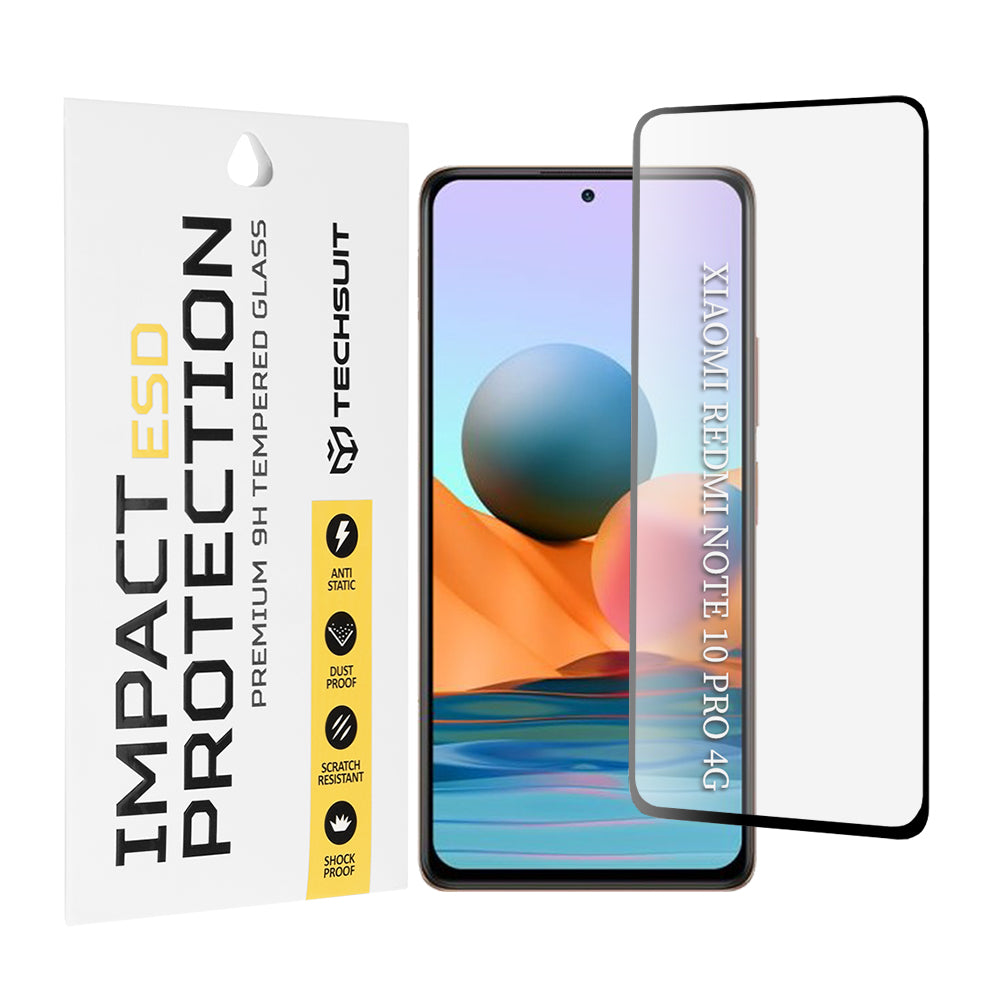 Pellicola protettiva per schermo Techsuit per Xiaomi Redmi Note 10 Pro Max / Note 10 Pro, Vetro temperato, Full Glue, Nero