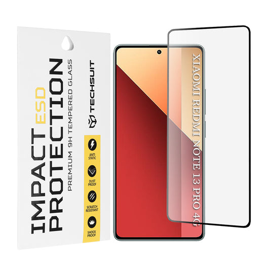 Pellicola protettiva per schermo Techsuit per Xiaomi Redmi Note 13 Pro 4G / Poco M6 Pro 4G, Vetro temperato, Full Glue, Nero