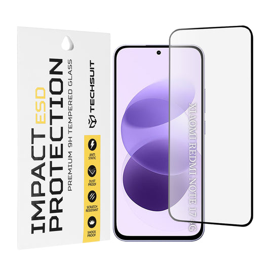 Pellicola protettiva per schermo Techsuit per Xiaomi Redmi Note 17 4G / Note 17 5G, vetro temperato, full glue, nera