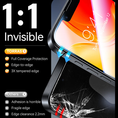 Pellicola protettiva per schermo Torras GlassGo Install Master per Apple iPhone 17e / 16e / 14 / 13 Pro, Vetro temperato, Full Glue, Set da 2 pezzi