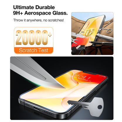 Pellicola protettiva per schermo Torras GlassGo Install Master per Apple iPhone 17e / 16e / 14 / 13 Pro, Vetro temperato, Full Glue, Set da 2 pezzi