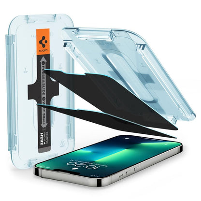 Pellicola protettiva per schermo Privacy Spigen GlastR EZ FIT per Apple iPhone 17e / 16e / 14 / 13 Pro, Vetro temperato, Full Glue, Set 2 pezzi AGL03388