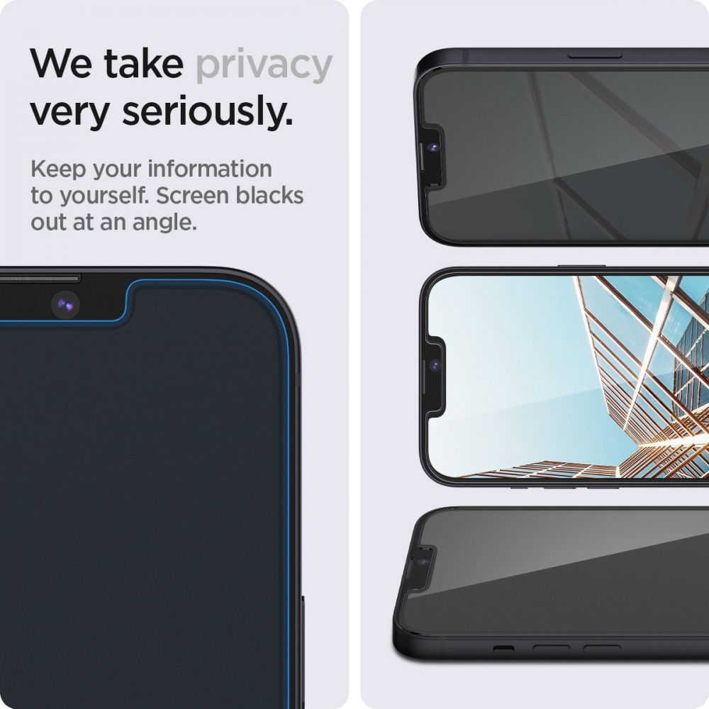 Pellicola protettiva per schermo Privacy Spigen GlastR EZ FIT per Apple iPhone 17e / 16e / 14 / 13 Pro, Vetro temperato, Full Glue, Set 2 pezzi AGL03388